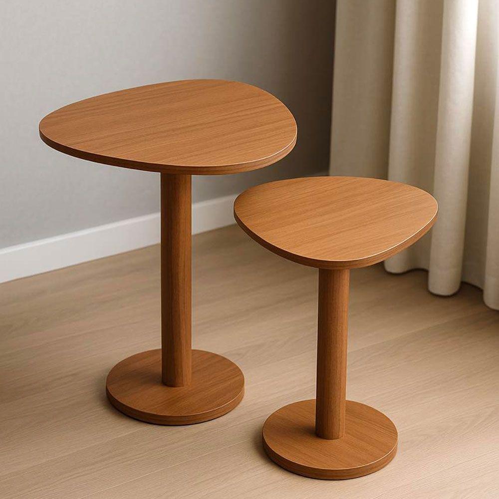 Kit 2 Mesas Laterais De Canto Monopé Com Tampo Orgânico Cor Mel - 2