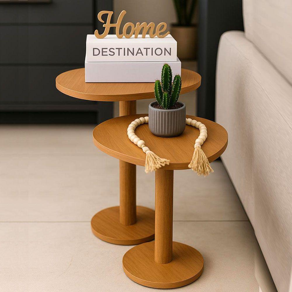 Kit 2 Mesas Laterais De Canto Monopé Com Tampo Orgânico Cor Mel - 3