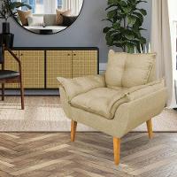 Kit Poltrona Decorativa E Puff Opala Luxo Linho Dourado Sky Mobile - 2