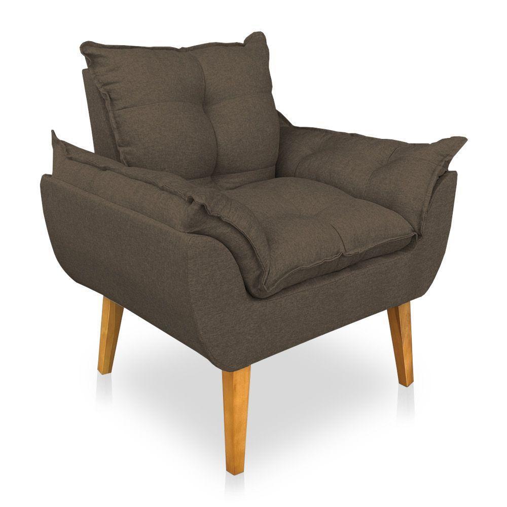 Kit 2 Poltronas Decorativa E Puff Opala Luxo Linho Marrom Sky Mobile - 3