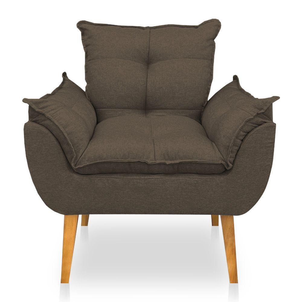 Kit 2 Poltronas Decorativa E Puff Opala Luxo Linho Marrom Sky Mobile - 4