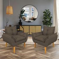 Kit 2 Poltronas Decorativa E Puff Opala Luxo Linho Marrom Sky Mobile - 2