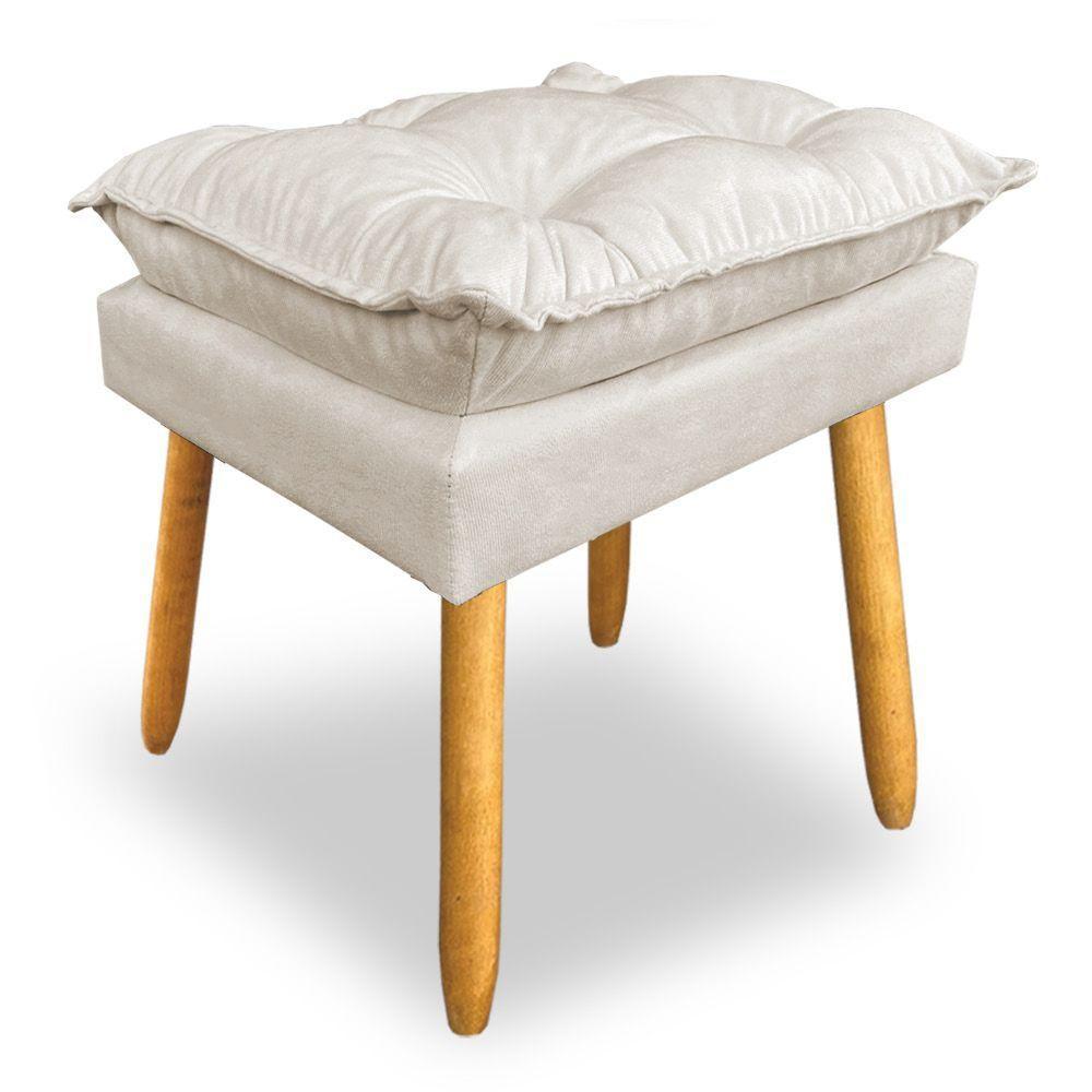 Kit 2 Puffs Decorativo Opala Suede Bege Pés Palito Sky Mobile - 4
