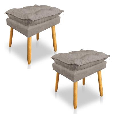 Kit 2 Puffs Decorativo Opala Linho Cappuccino Pés Palito Sky Mobile