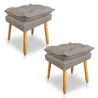 Kit 2 Puffs Decorativo Opala Linho Cappuccino Pés Palito Sky Mobile - 1