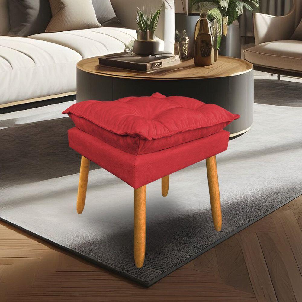 Puff Decorativo Opala Suede Vermelho Pés Palito Sky Mobile - 1