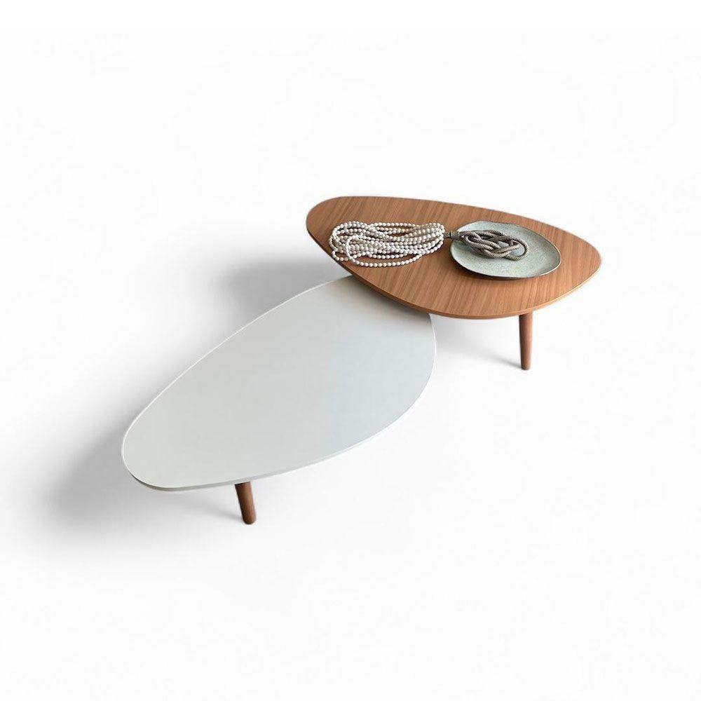 Kit 2 Mesas De Centro Orgânicas Pés Palito Em Madeira Cor Branco E Mel - 1