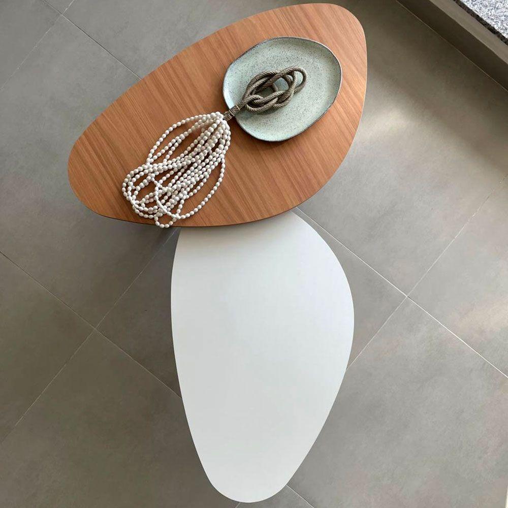 Kit 2 Mesas De Centro Orgânicas Pés Palito Em Madeira Cor Branco E Mel - 2