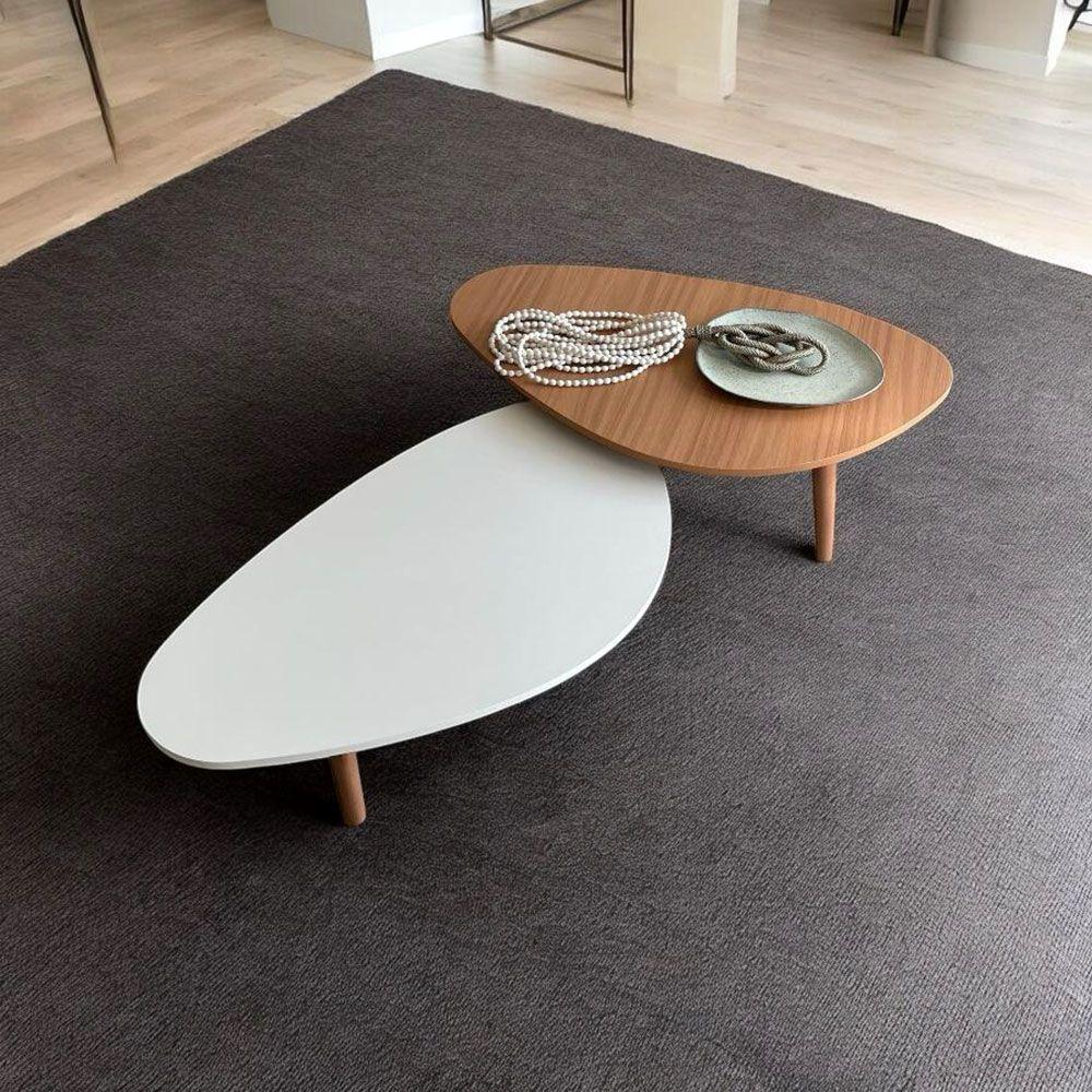 Kit 2 Mesas De Centro Orgânicas Pés Palito Em Madeira Cor Branco E Mel - 6