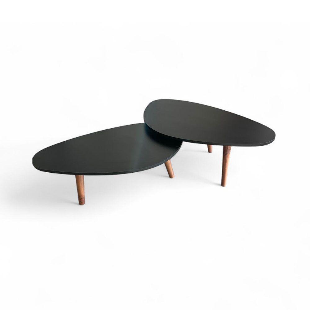 Kit 2 Mesas De Centro Orgânicas Pés Palito Em Madeira Cor Preto - 1