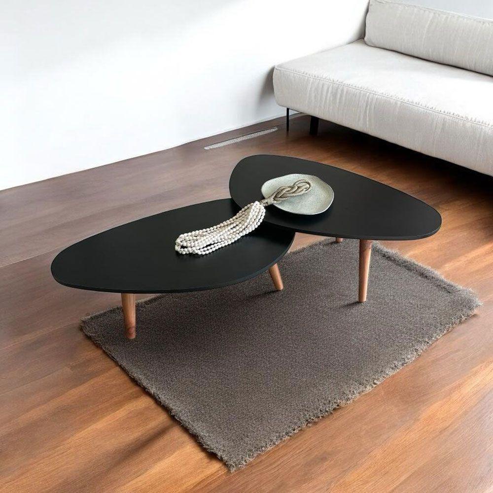 Kit 2 Mesas De Centro Orgânicas Pés Palito Em Madeira Cor Preto - 3