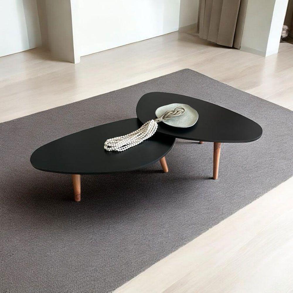 Kit 2 Mesas De Centro Orgânicas Pés Palito Em Madeira Cor Preto - 5