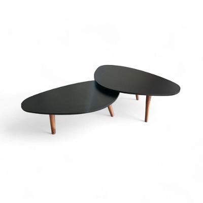 Kit 2 Mesas De Centro Orgânicas Pés Palito Em Madeira Cor Preto