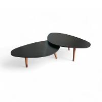 Kit 2 Mesas De Centro Orgânicas Pés Palito Em Madeira Cor Preto - 1