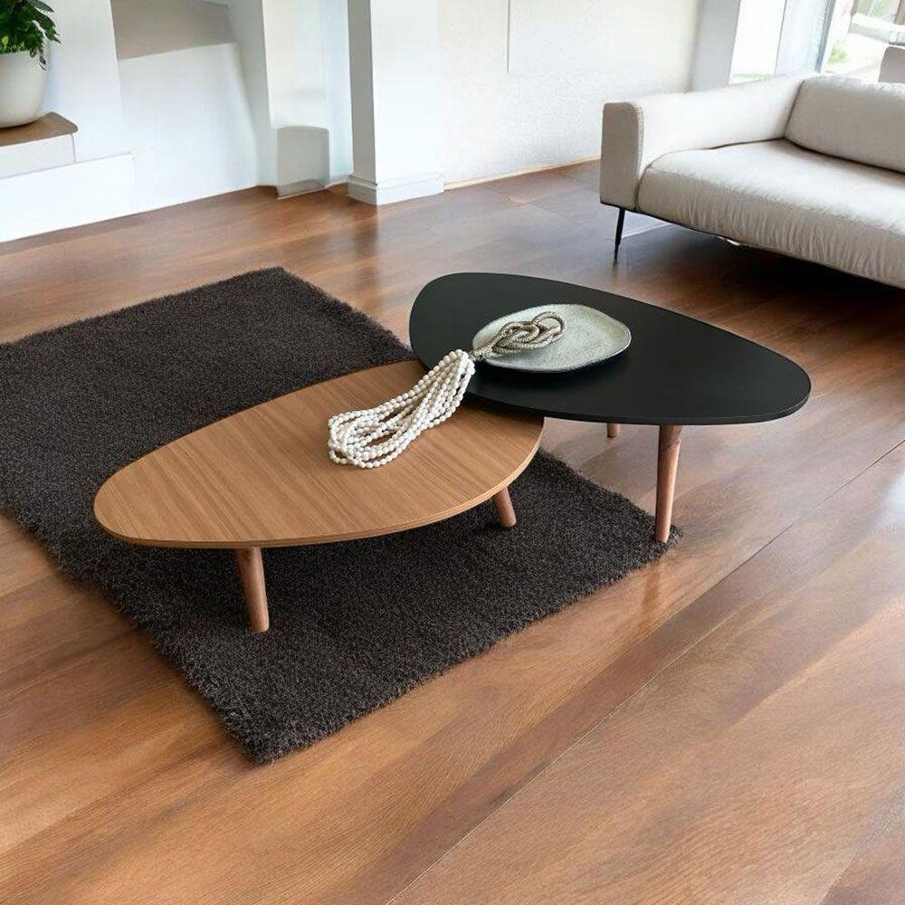 Kit 2 Mesas De Centro Orgânicas Pés Palito Em Madeira Cor Preto E Mel - 2