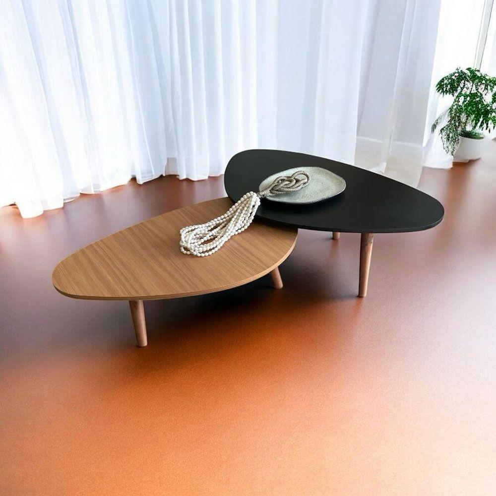 Kit 2 Mesas De Centro Orgânicas Pés Palito Em Madeira Cor Preto E Mel - 3