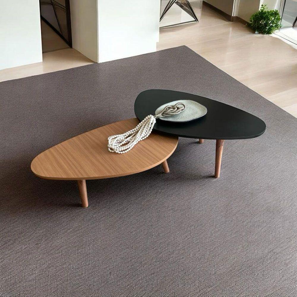 Kit 2 Mesas De Centro Orgânicas Pés Palito Em Madeira Cor Preto E Mel - 4