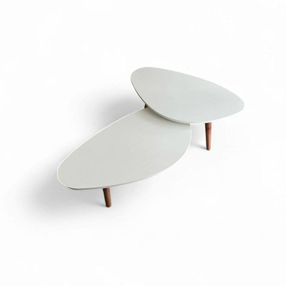 Kit 2 Mesas De Centro Orgânicas Pés Palito Em Madeira Cor Branco - 1