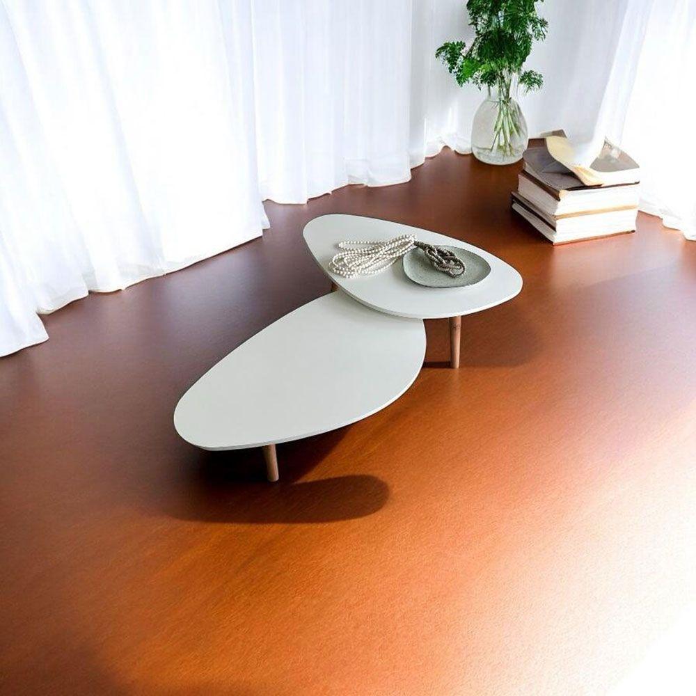 Kit 2 Mesas De Centro Orgânicas Pés Palito Em Madeira Cor Branco - 3