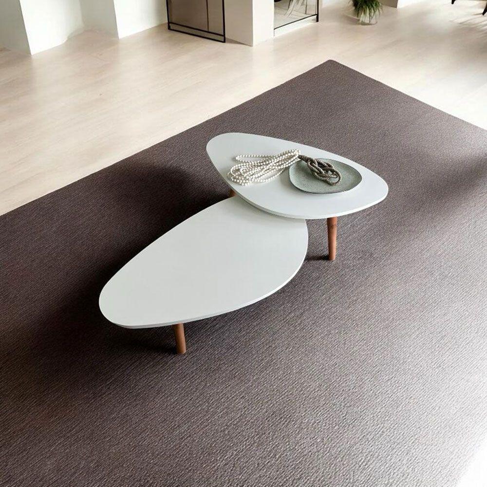 Kit 2 Mesas De Centro Orgânicas Pés Palito Em Madeira Cor Branco - 4