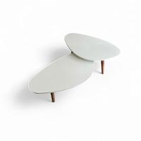 Kit 2 Mesas De Centro Orgânicas Pés Palito Em Madeira Cor Branco - 1