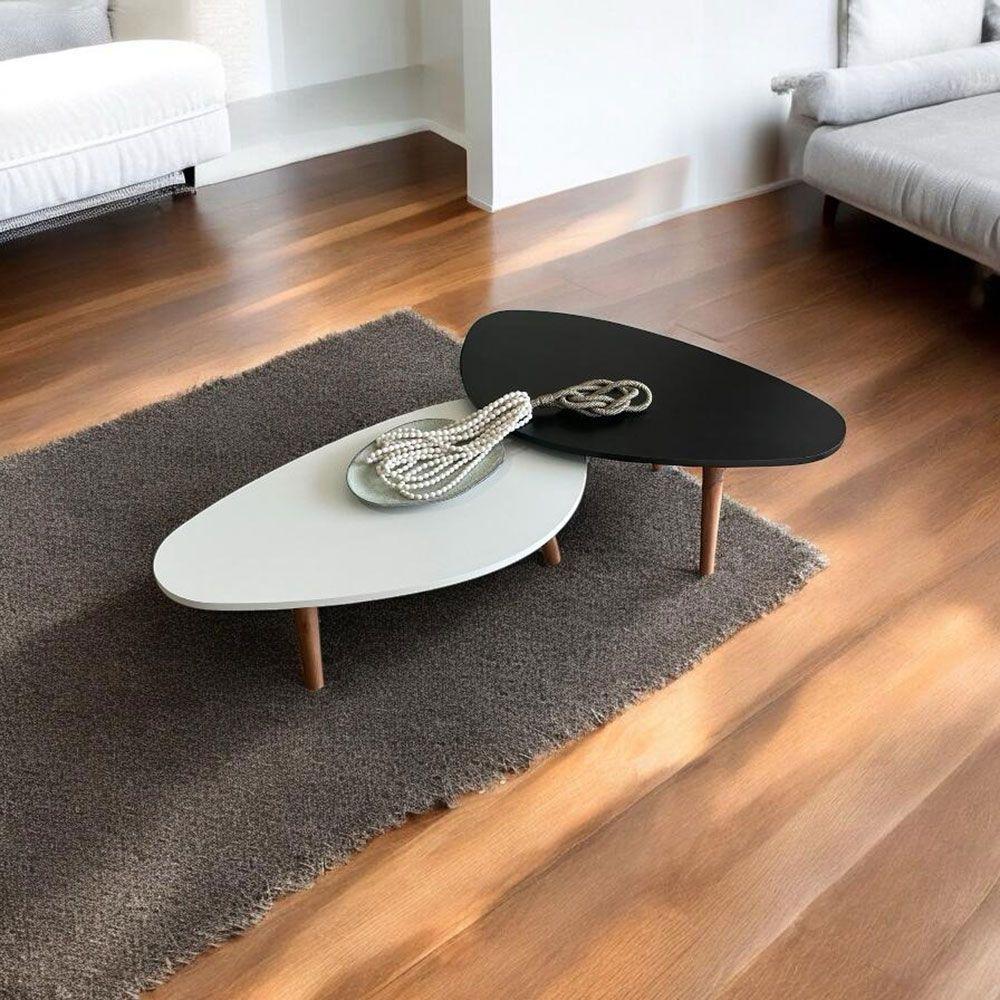 Kit 2 Mesas De Centro Orgânicas Pés Palito Em Madeira Cor Branco E Preto - 2