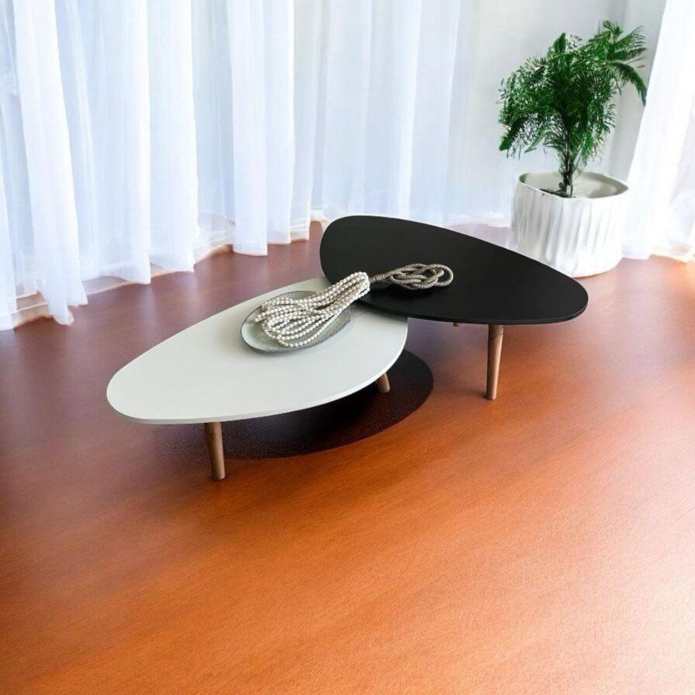 Kit 2 Mesas De Centro Orgânicas Pés Palito Em Madeira Cor Branco E Preto - 3