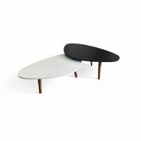 Kit 2 Mesas De Centro Orgânicas Pés Palito Em Madeira Cor Branco E Preto - 1