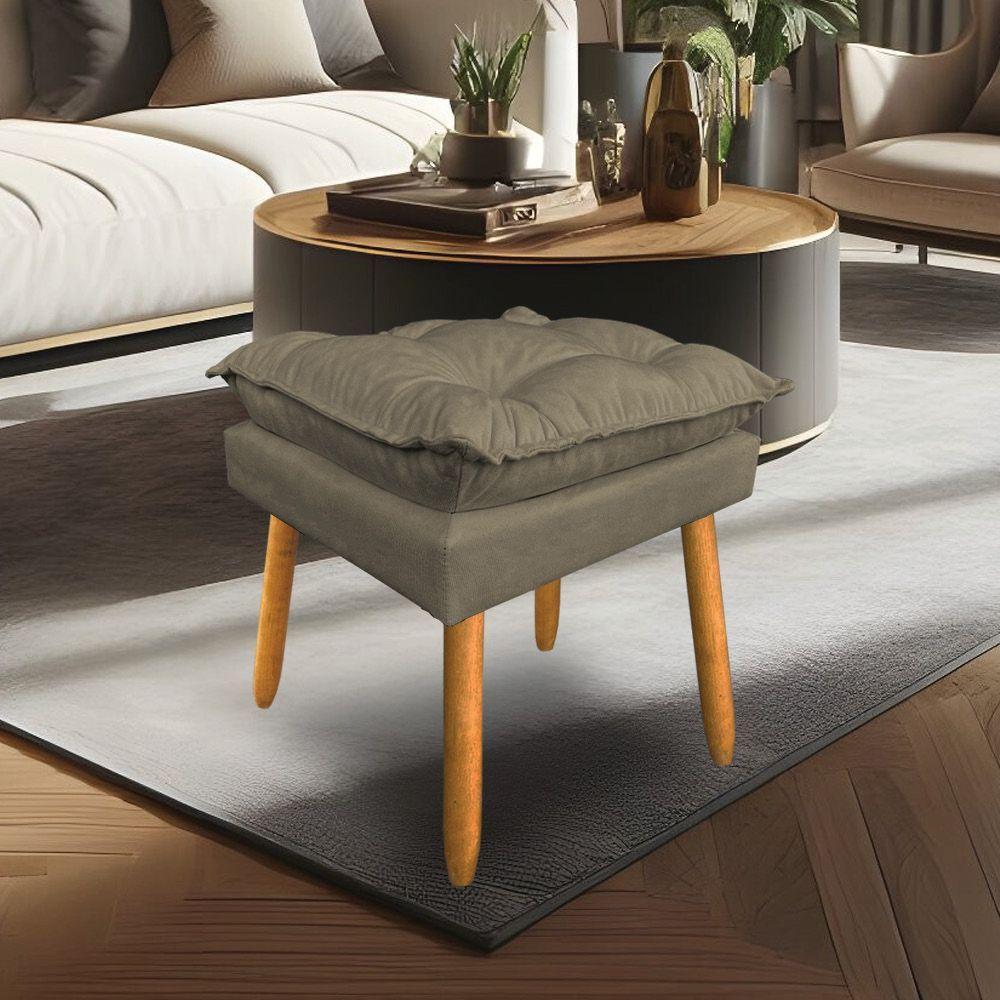 Puff Decorativo Opala Suede Cappuccino Pés Palito Sky Mobile - 1