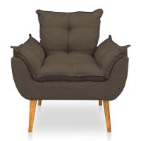 Kit Poltrona Decorativa E Puff Opala Luxo Linho Marrom Sky Mobile