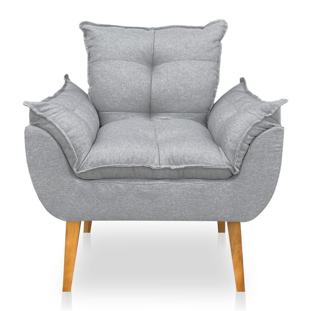 Kit 2 Poltronas Decorativa E Puff Opala Luxo Linho Cinza Sky Mobile - 4