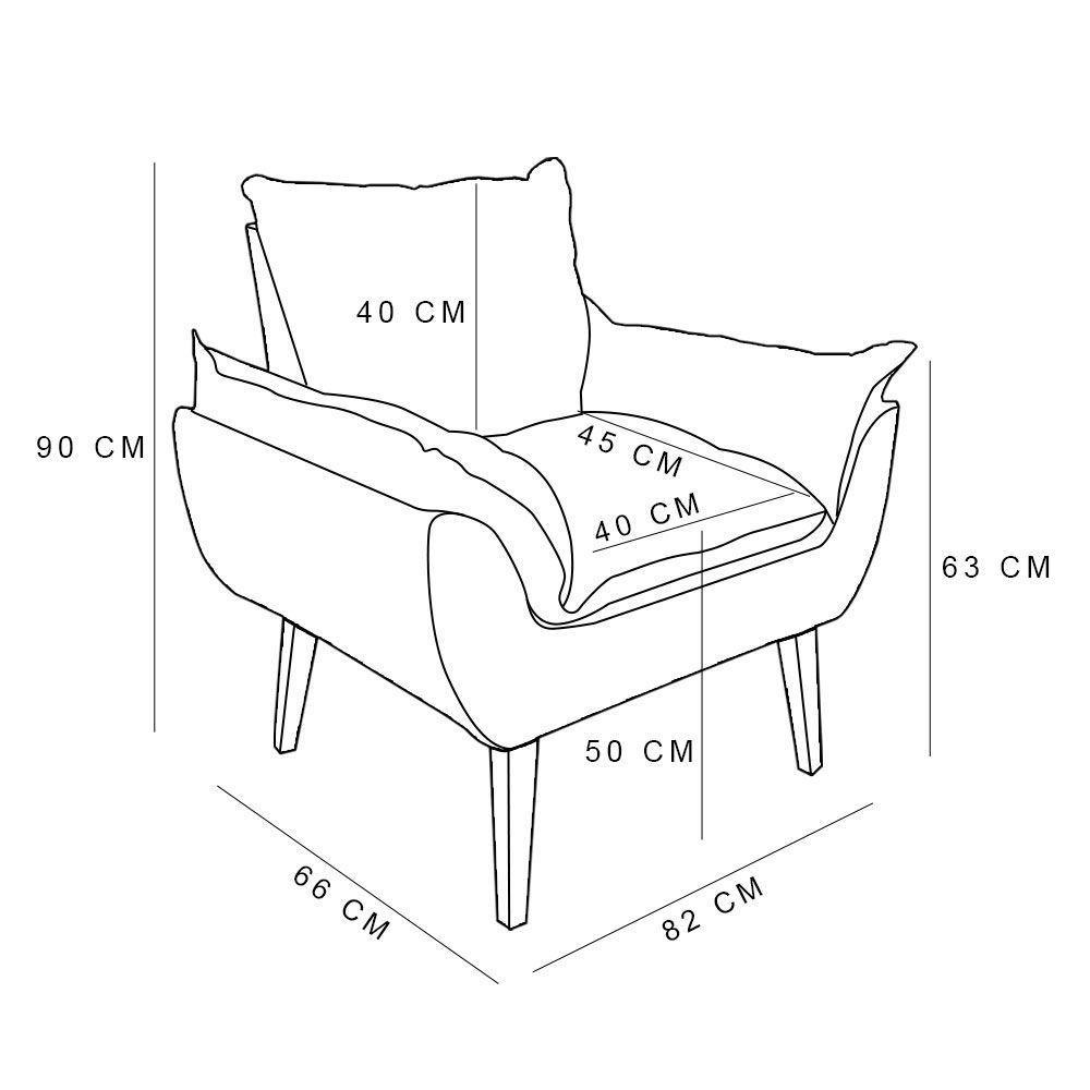 Kit 2 Poltronas Decorativa E Puff Opala Luxo Linho Cinza Sky Mobile - 7