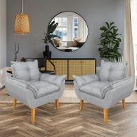 Kit 2 Poltronas Decorativa E Puff Opala Luxo Linho Cinza Sky Mobile - 2