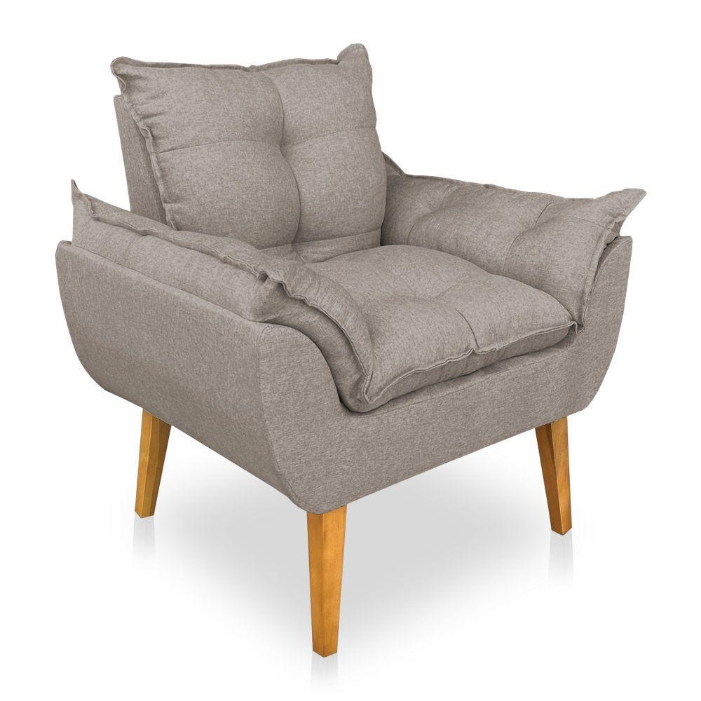 Kit 2 Poltronas Decorativa E Puff Opala Luxo Linho Cappuccino Sky Mobile - 3