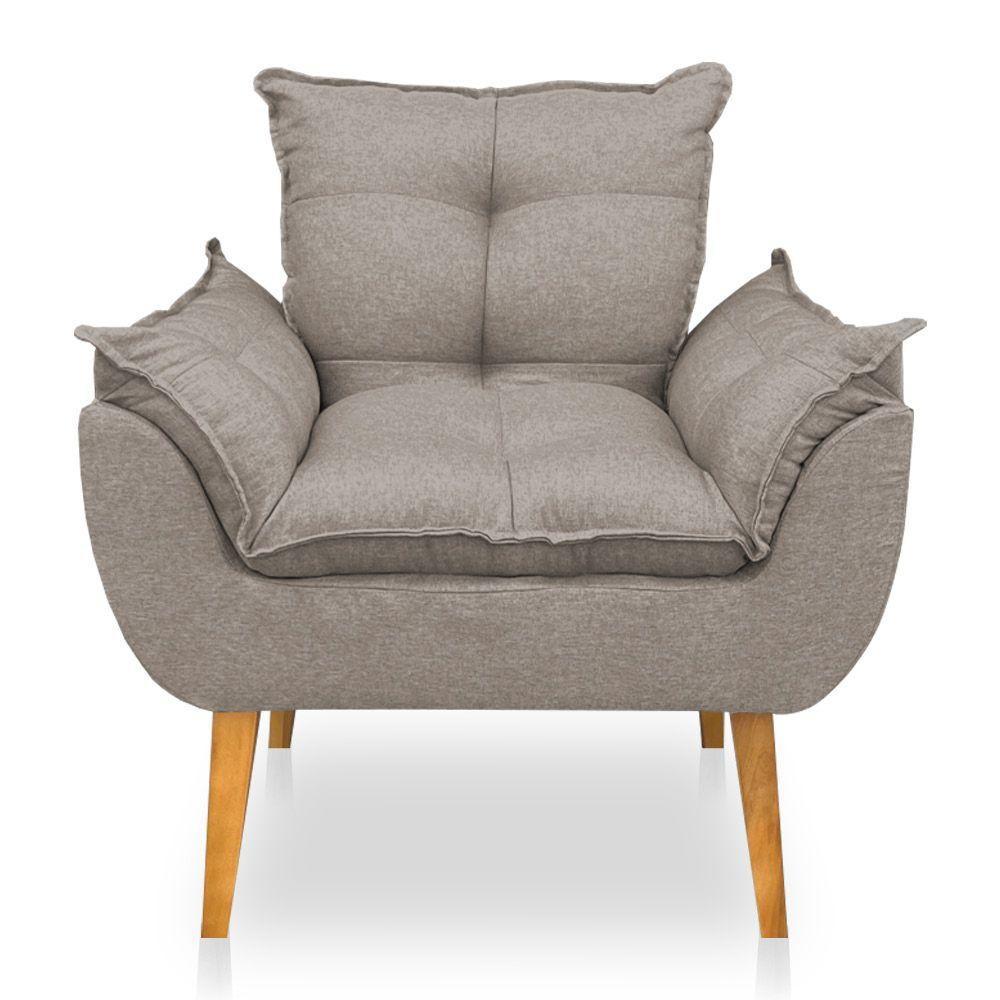 Kit 2 Poltronas Decorativa E Puff Opala Luxo Linho Cappuccino Sky Mobile - 4