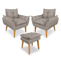 Kit 2 Poltronas Decorativa E Puff Opala Luxo Linho Cappuccino Sky Mobile - 1