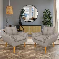 Kit 2 Poltronas Decorativa E Puff Opala Luxo Linho Cappuccino Sky Mobile - 2