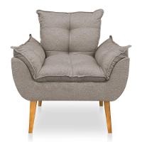 Kit 2 Poltronas Decorativa E Puff Opala Luxo Linho Cappuccino Sky Mobile