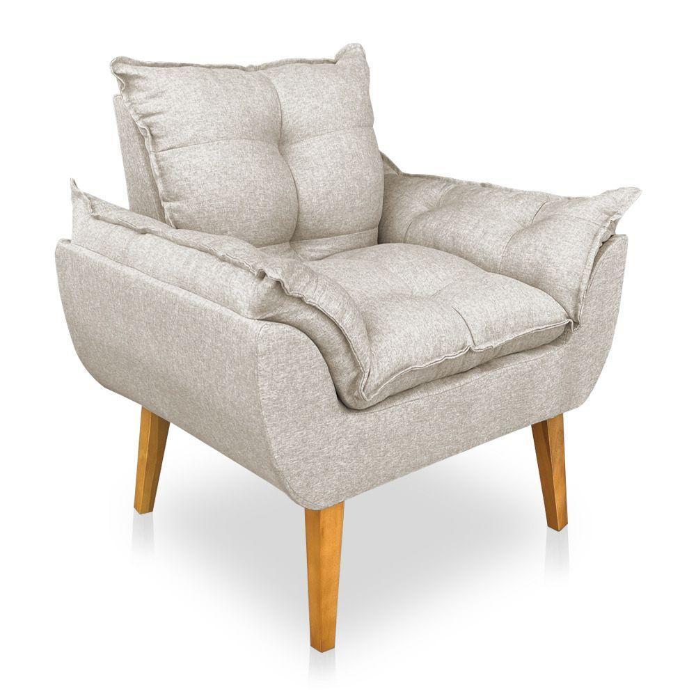 Kit 2 Poltronas Decorativa E Puff Opala Luxo Linho Bege Sky Mobile - 3