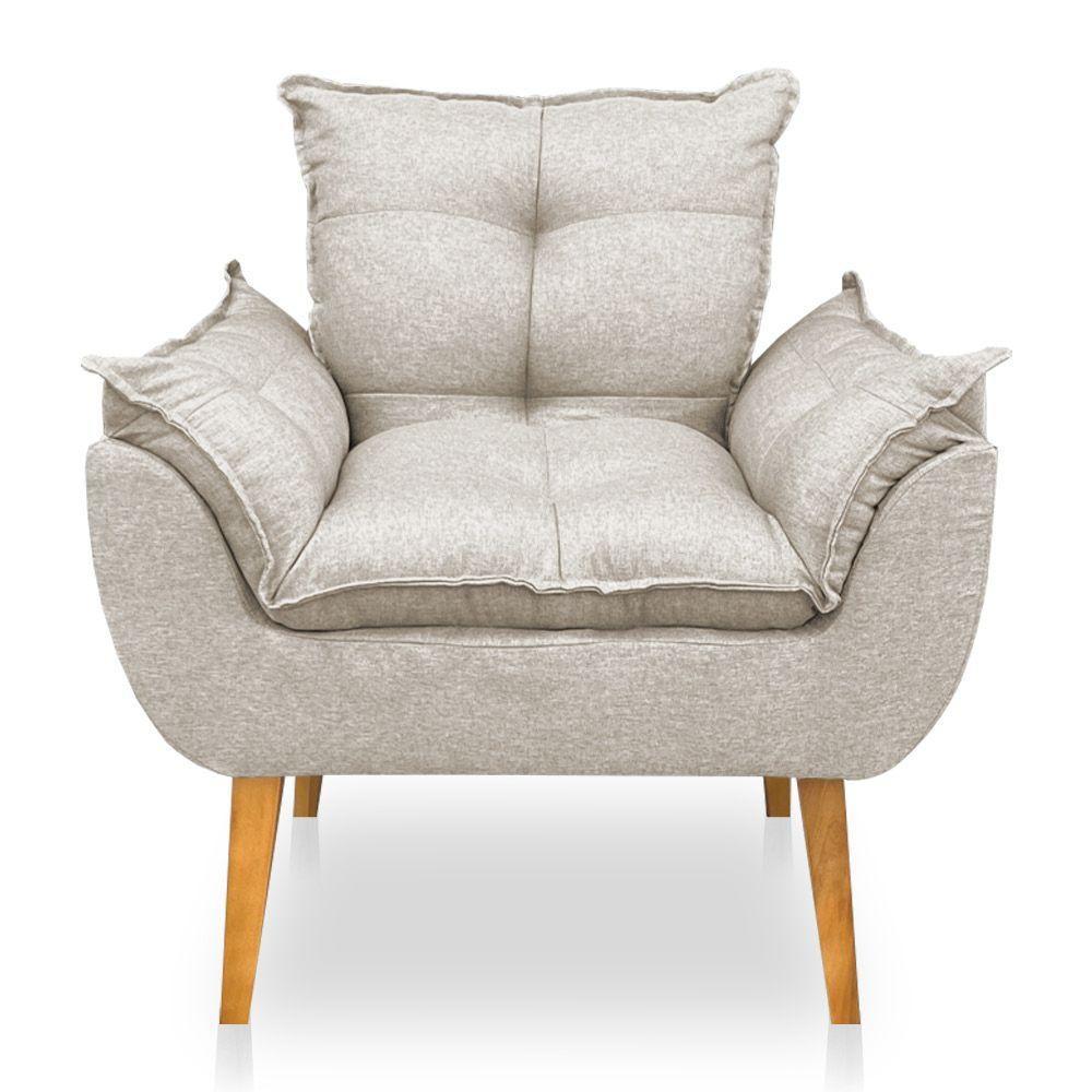 Kit 2 Poltronas Decorativa E Puff Opala Luxo Linho Bege Sky Mobile - 4