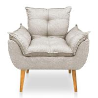 Kit 2 Poltronas Decorativa E Puff Opala Luxo Linho Bege Sky Mobile