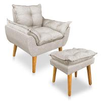 Kit Poltrona Decorativa E Puff Opala Luxo Linho Bege Sky Mobile - 1
