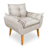 Kit Poltrona Decorativa E Puff Opala Luxo Linho Bege Sky Mobile - 3