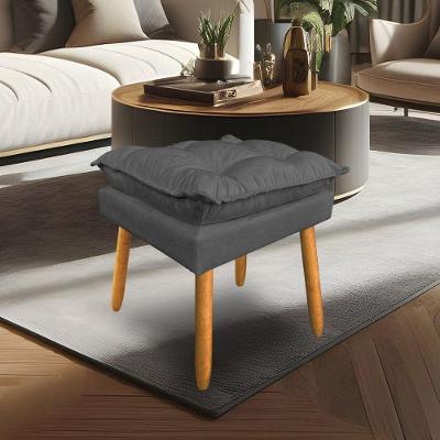 Puff Decorativo Opala Suede Cinza Grafite Pés Palito Sky Mobile