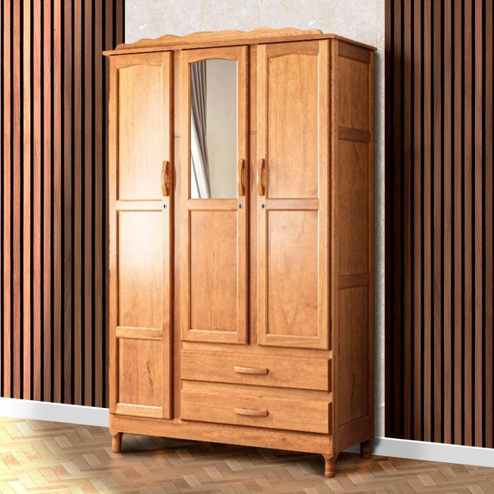 Guarda Roupa Rústico Suíça 3 Portas 2 Gavetas Com Espelho Repleta - 1