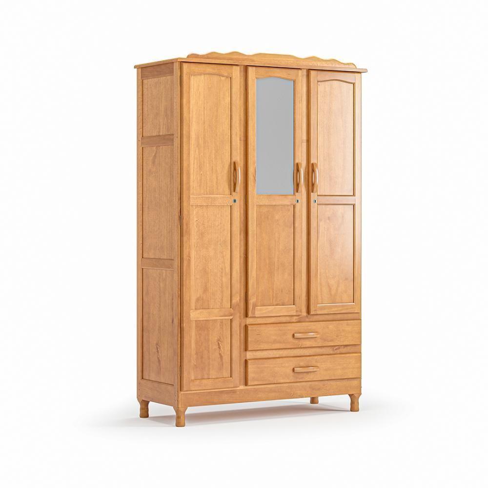 Guarda Roupa Rústico Suíça 3 Portas 2 Gavetas Com Espelho Repleta - 2