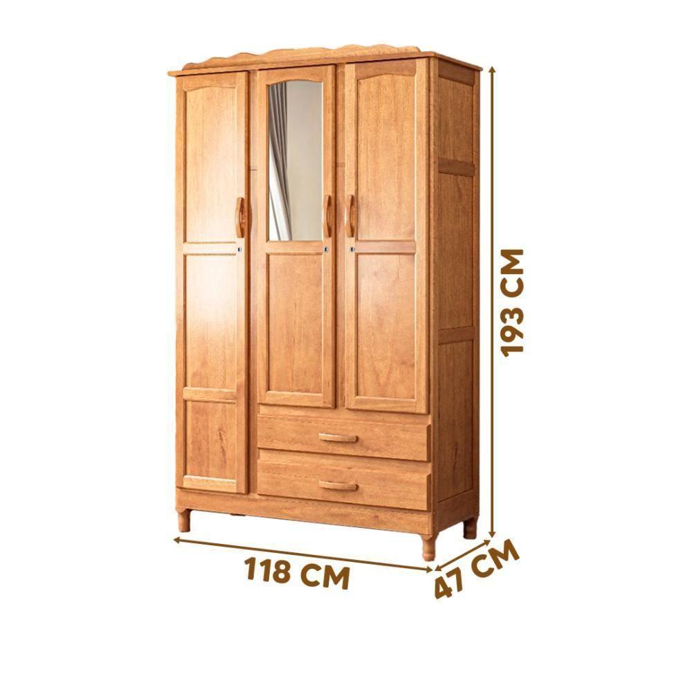 Guarda Roupa Rústico Suíça 3 Portas 2 Gavetas Com Espelho Repleta - 4