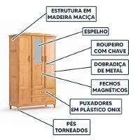 Guarda Roupa Rústico Suíça 3 Portas 2 Gavetas Com Espelho Repleta - 3