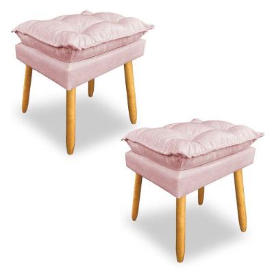 Kit 2 Puffs Decorativo Opala Suede Rosa Bebê Pés Palito Sky Mobile