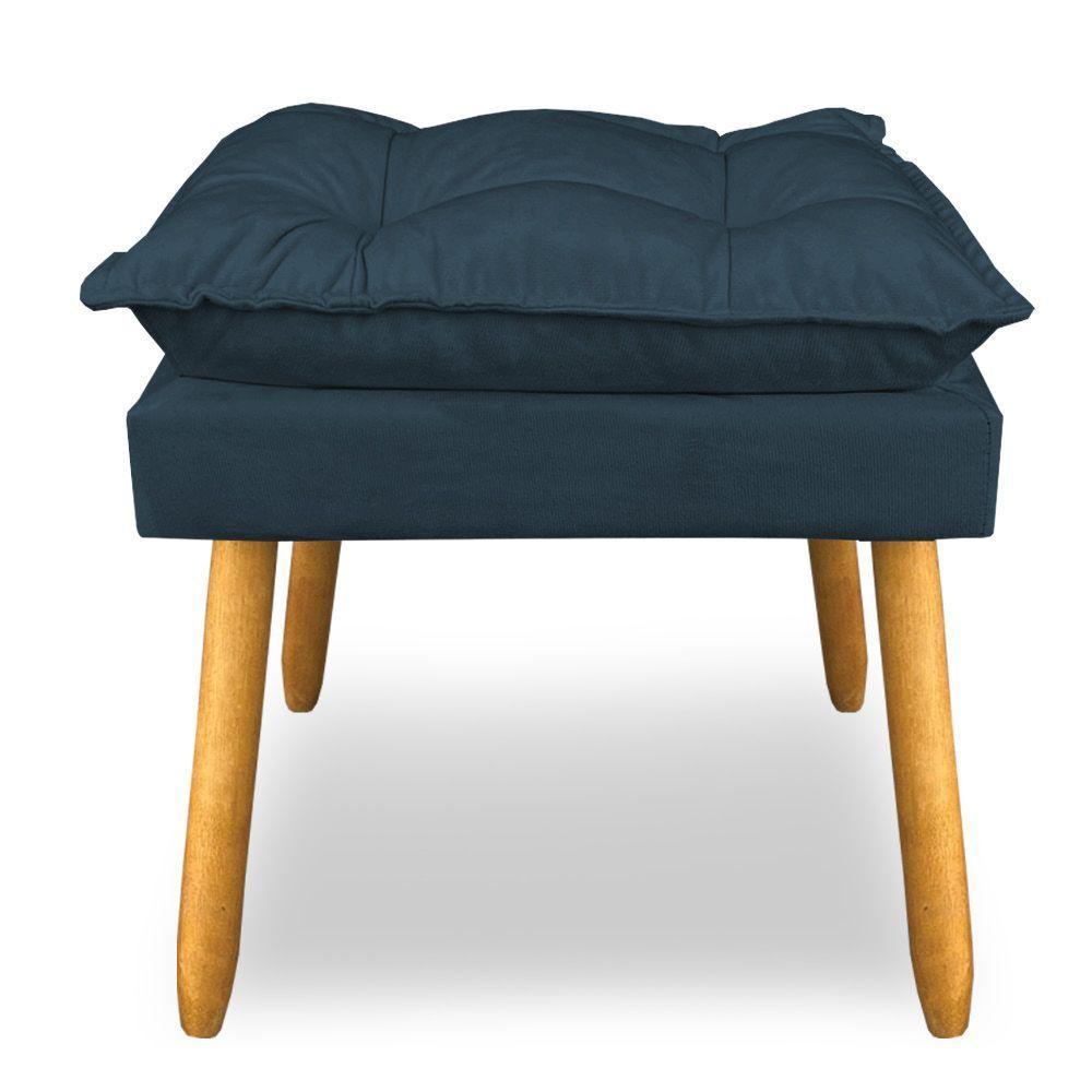 Kit 2 Puffs Decorativo Opala Suede Azul Marinho Pés Palito Sky Mobile - 4